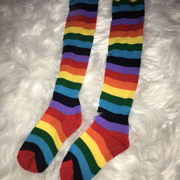 Rainbow Club Accessories - Rainbow thigh high socks, new, gay pride